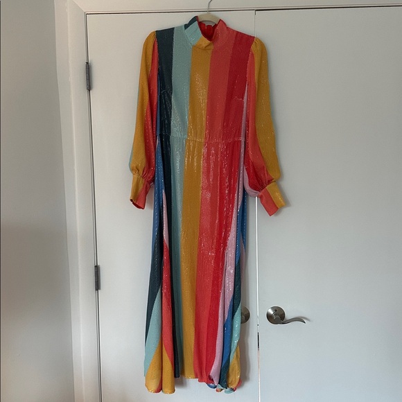 Olivia Rubin Maddie Sequin Rainbow Midi Dress 4 - Picture 6 of 9